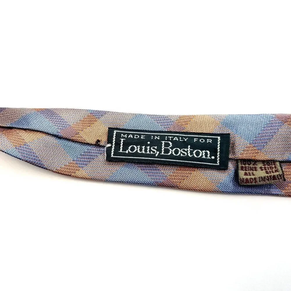 Anselmo Dionisio Orange‎ Blue Plaid Woven Wide Silk Tie